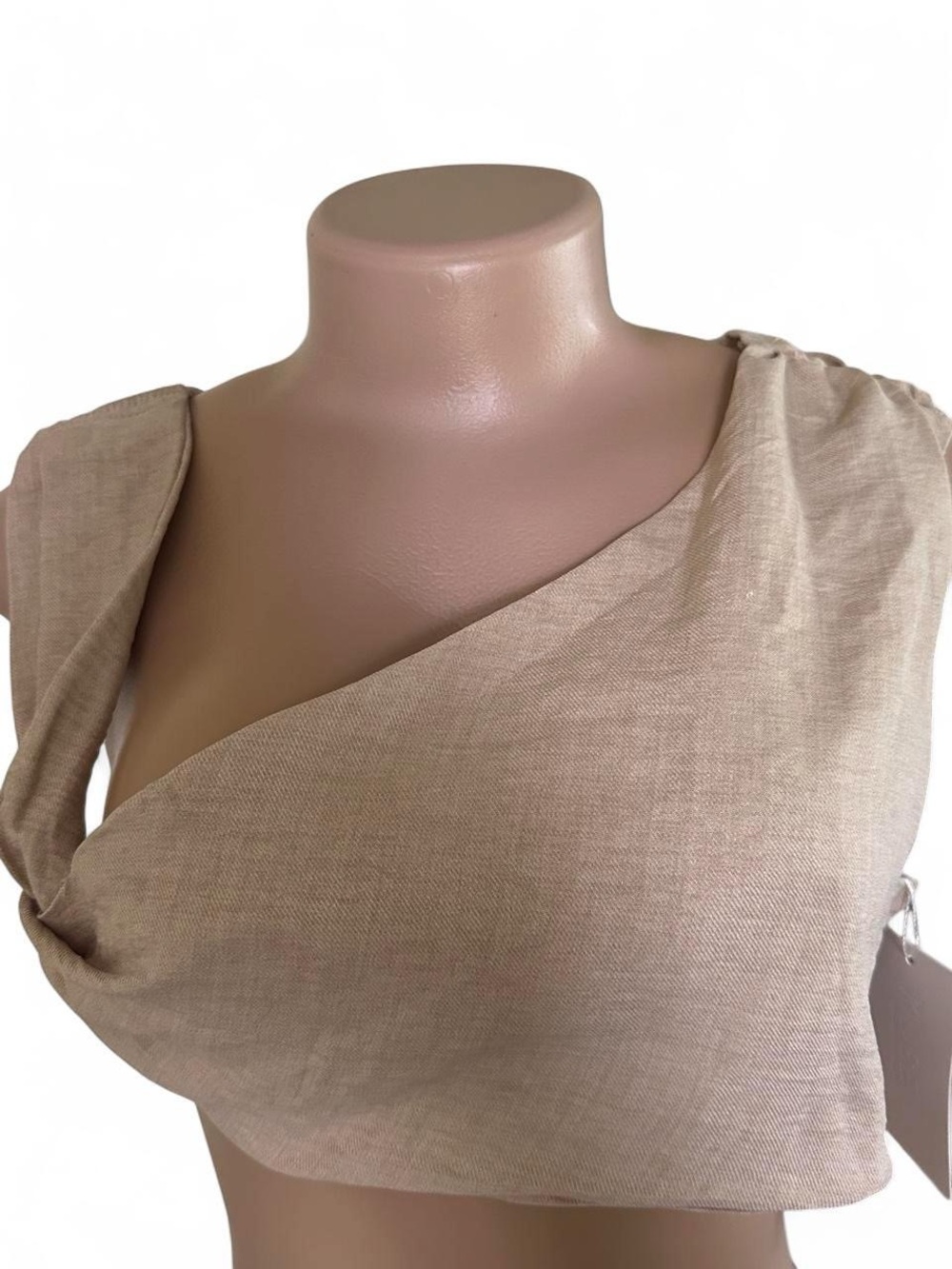 Musera Rap 21 Raccolta Carta One-Shoulder Crop Top in Beige Taupe
